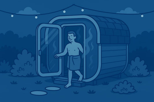man stepping out of a sauna