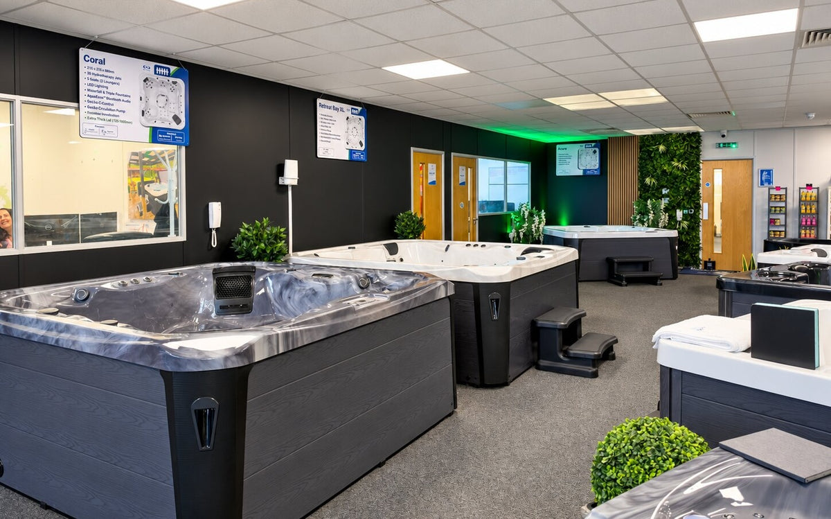 Hot tub and swim spa in a hot tub showroom in Nottingham