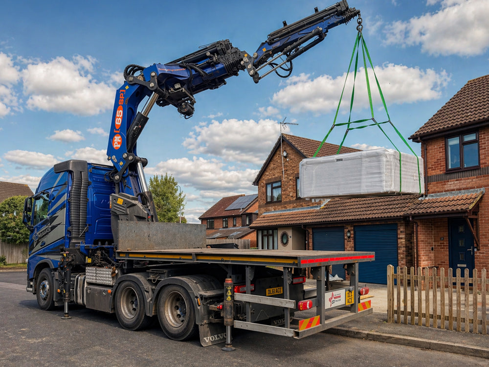 Crane delivering a hot tub