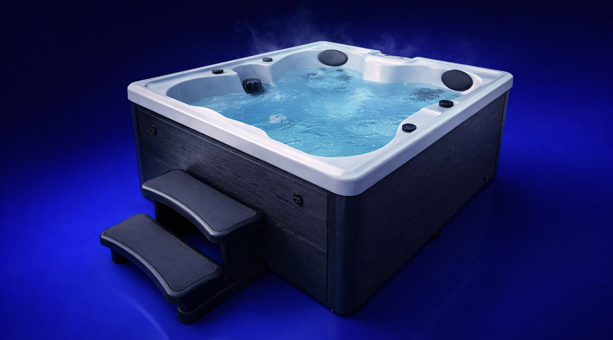 13A Plug and play Hot tub with blue water on a dark blue background