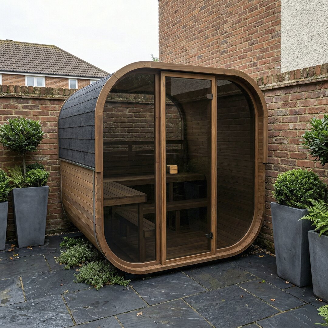 Cube 210 outdoor sauna in a garden