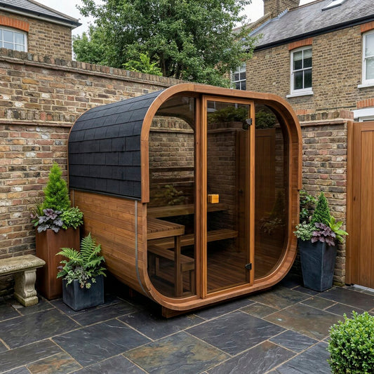 Cube 250 outdoor sauna in a garden