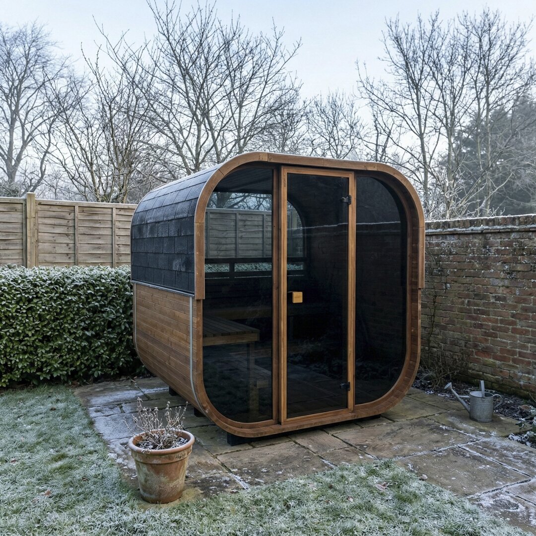 Cube 250 outdoor sauna in a garden