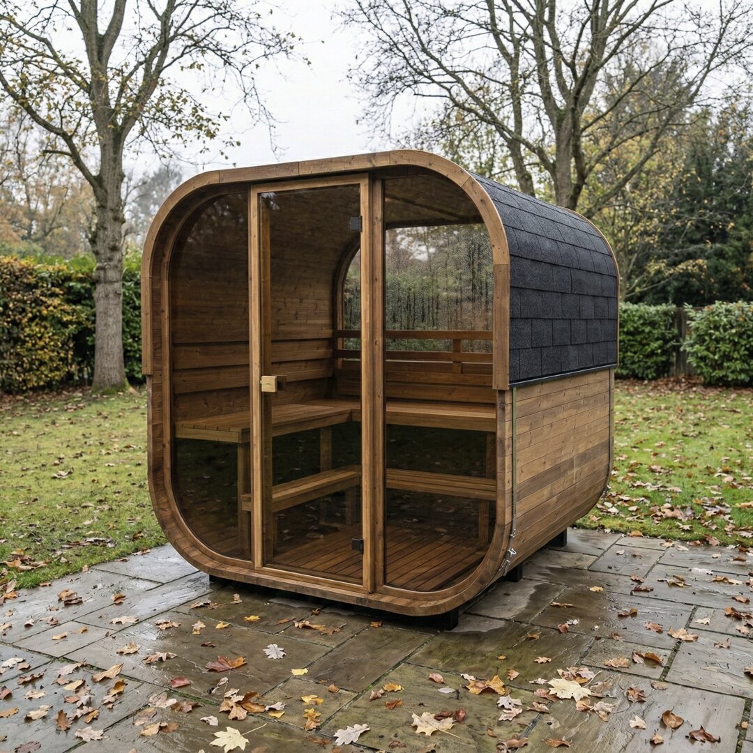 Cube 210 outdoor sauna in a garden