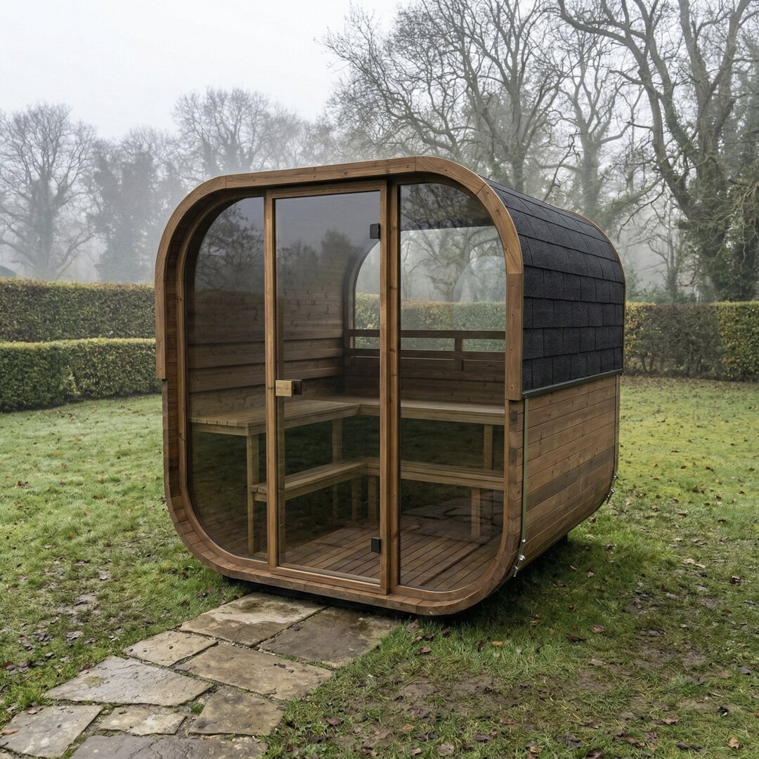 Cube 250 outdoor sauna in a garden