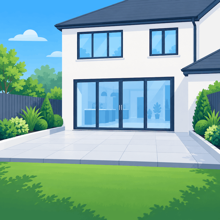 Graphic of a domestic house with an empty patio