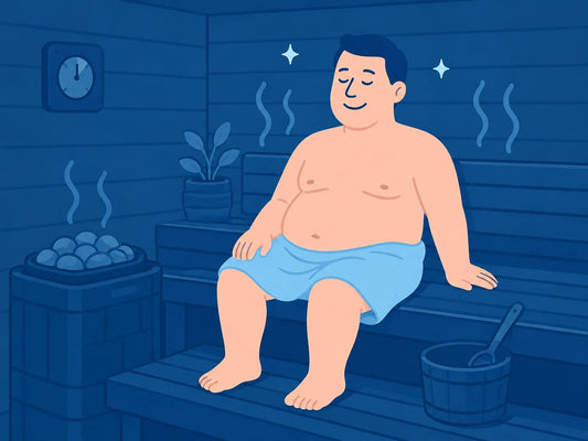 Man trying to lose weight in a sauna