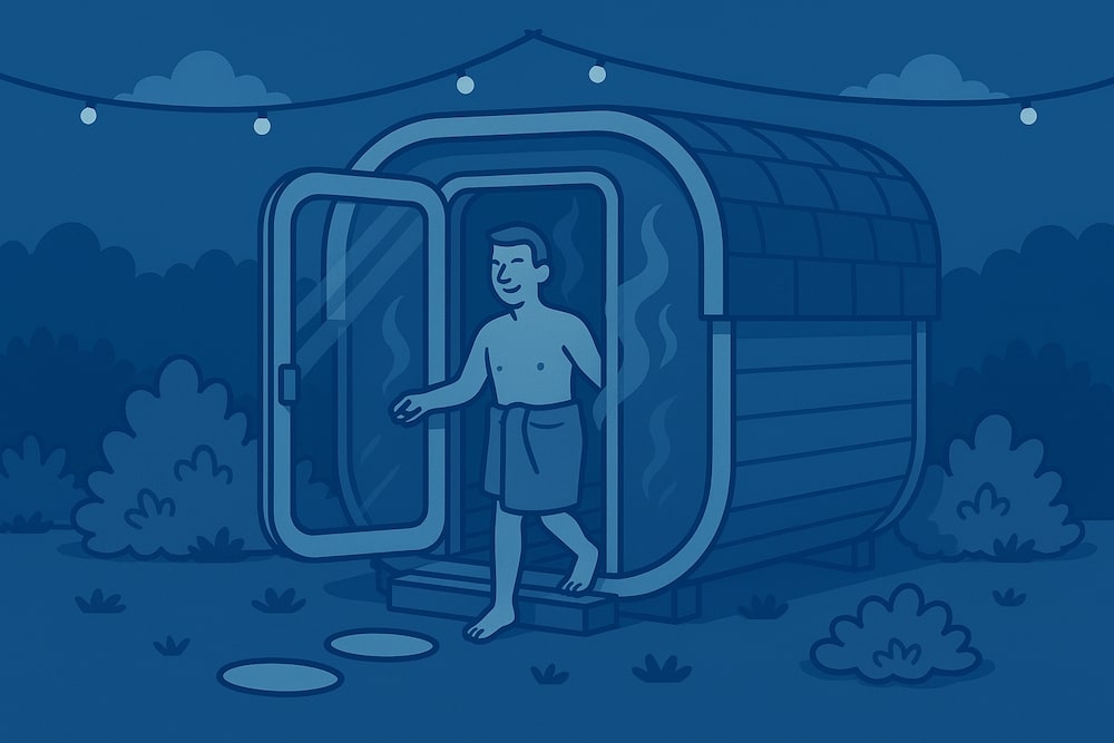 man stepping out of a sauna