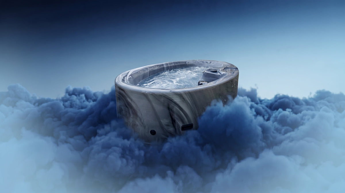 2 person hot tub floating on blue clouds