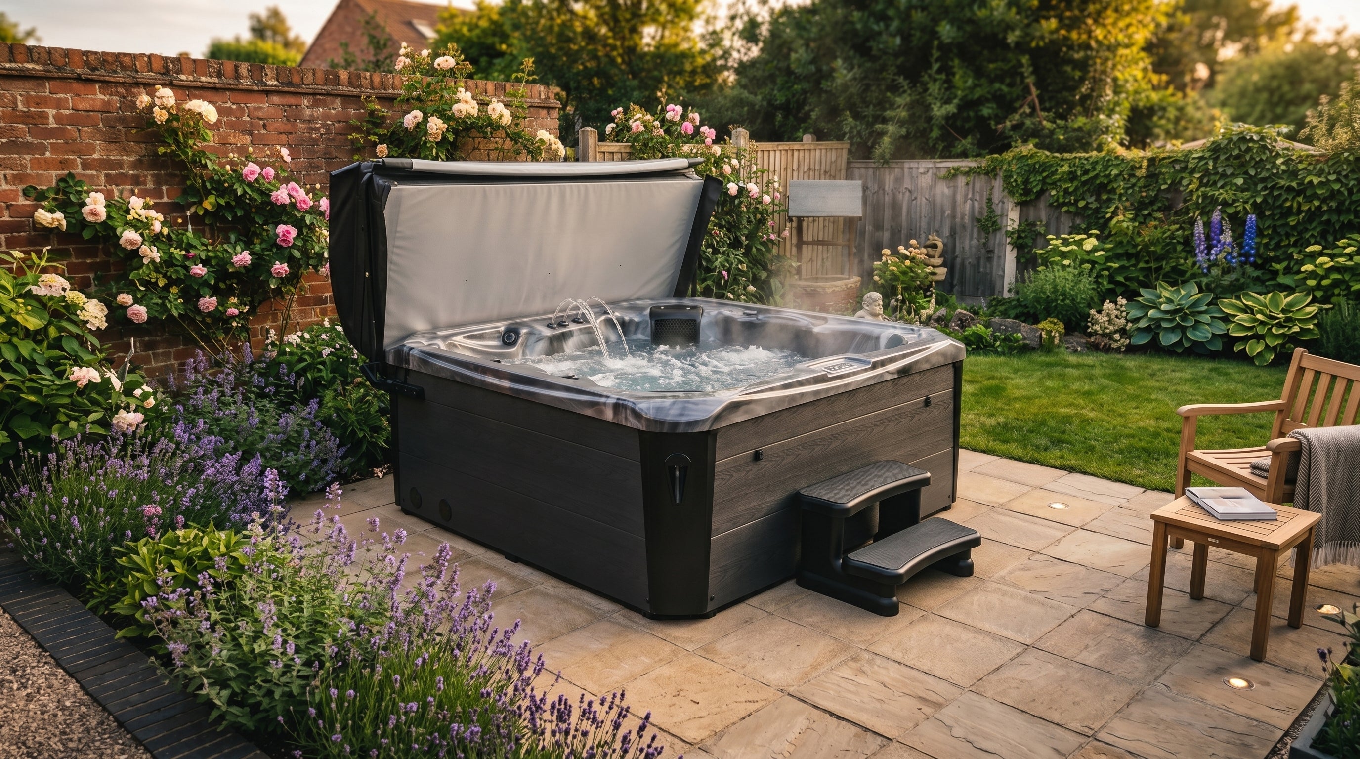 hot tub in a UK garden