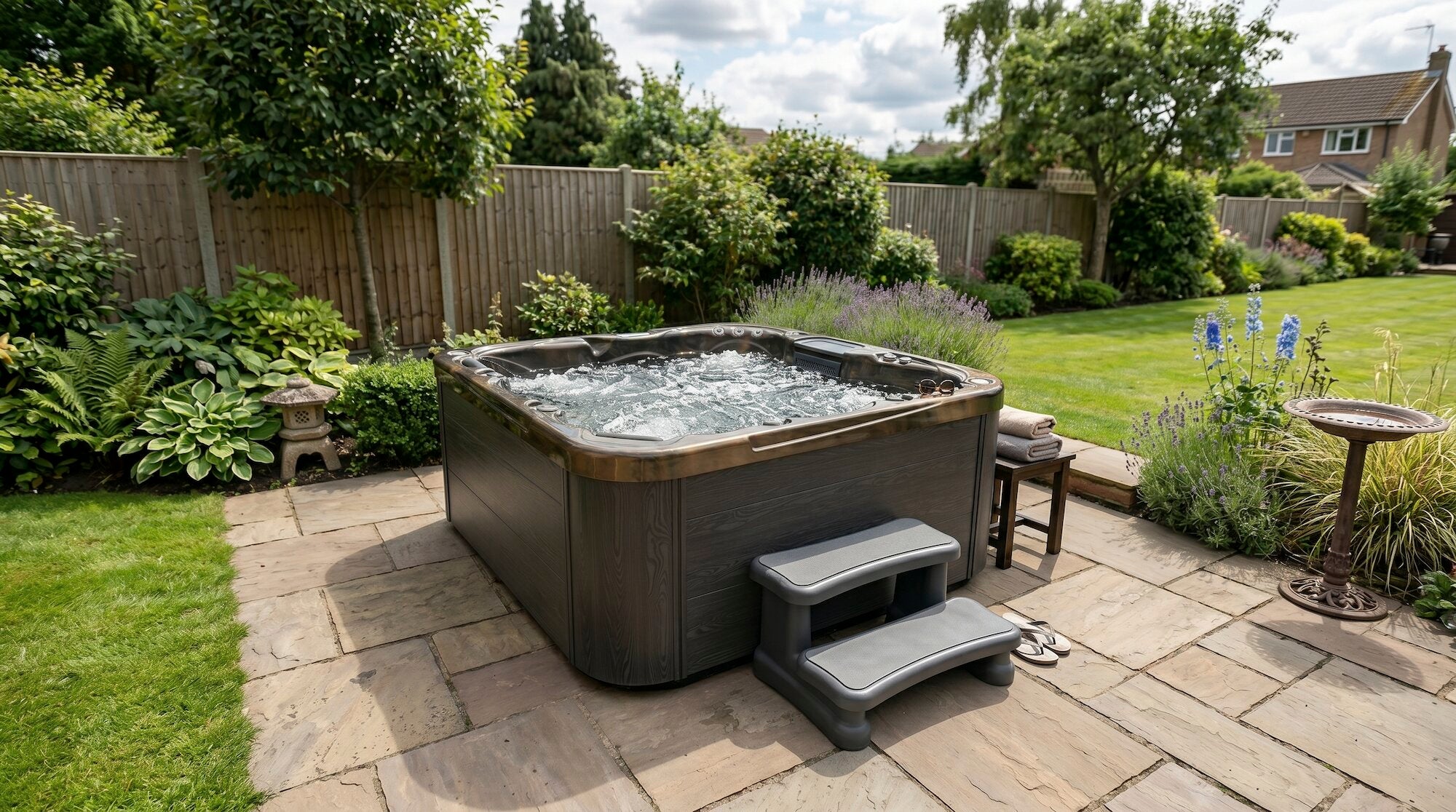 4500 Series hot tub in a garden