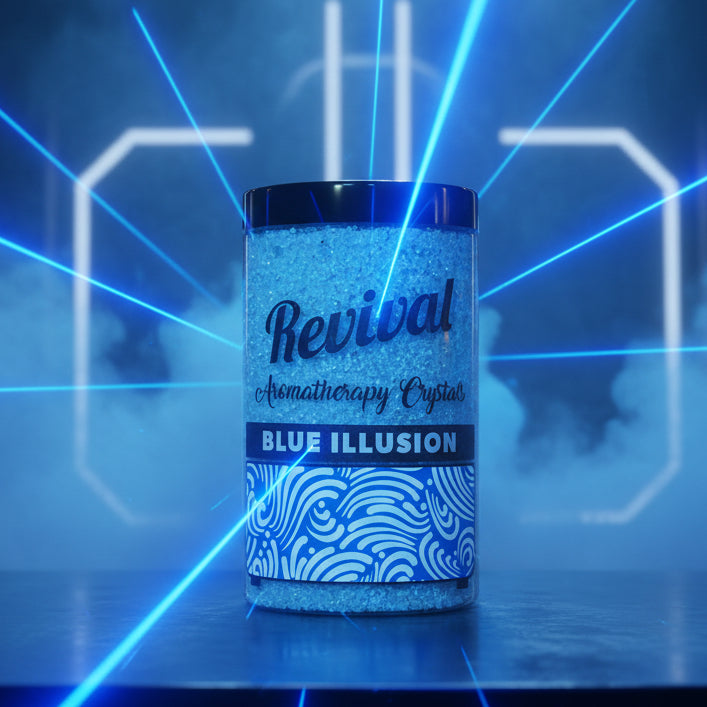Jar of Revival Aromatherapy Crystals in Blue Illusion on a white background