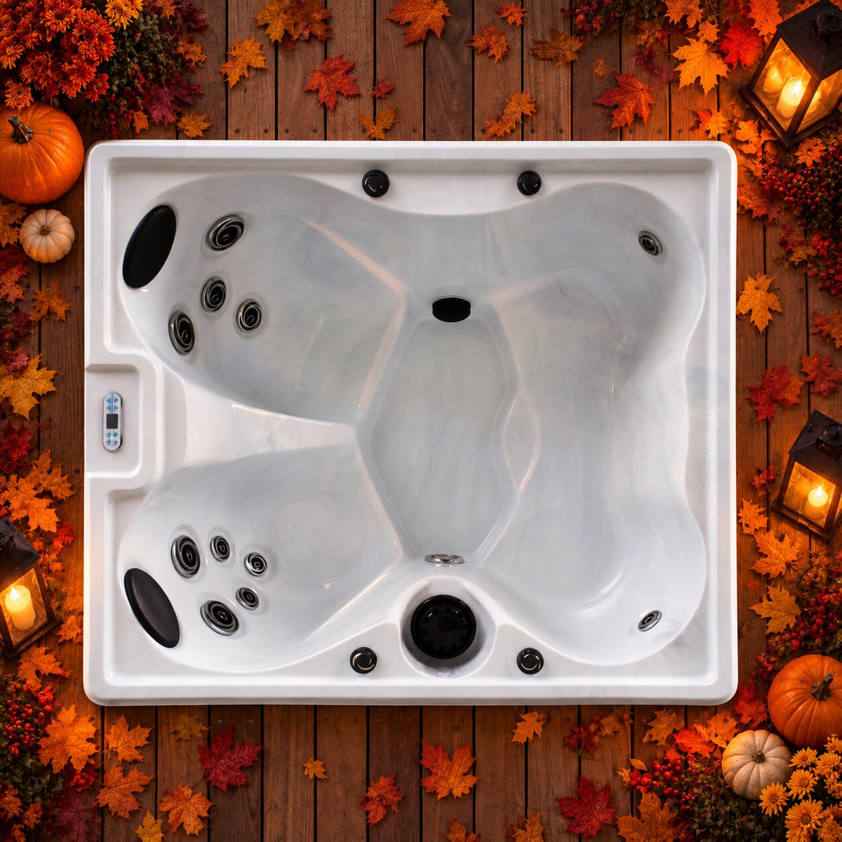 Bliss hot tub with autumnal decoration