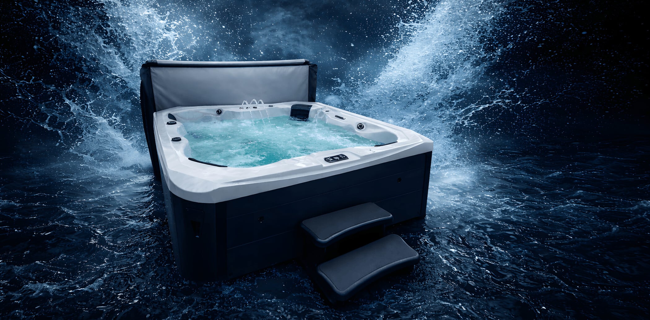 hot tub in explosion of water