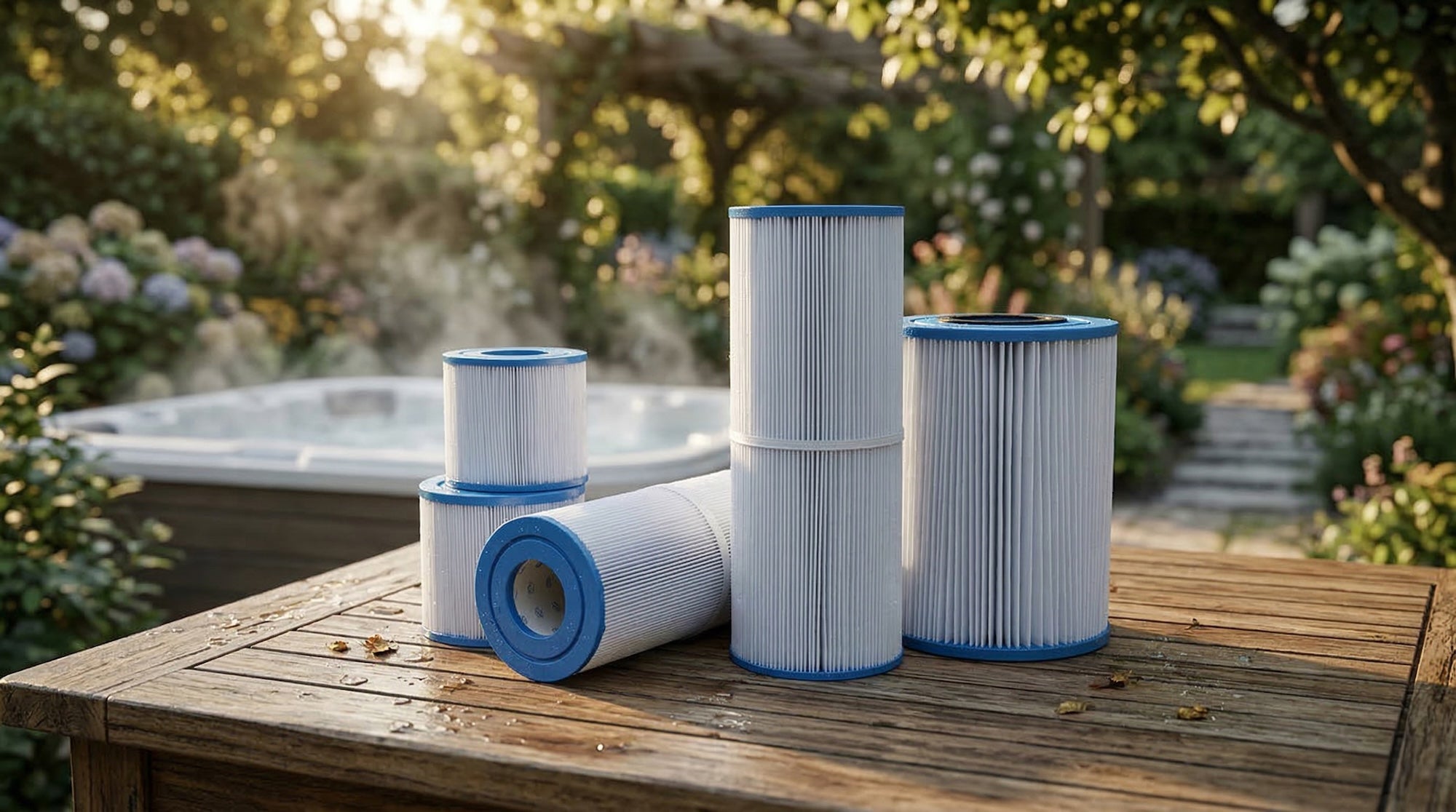 hot tub filters on a table