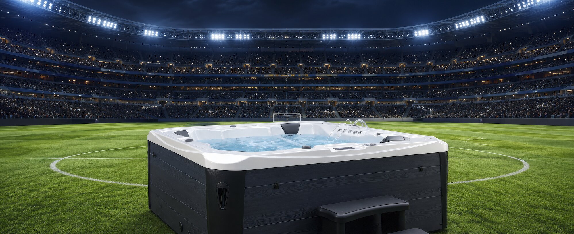 Hot tub for sale on a football pitch