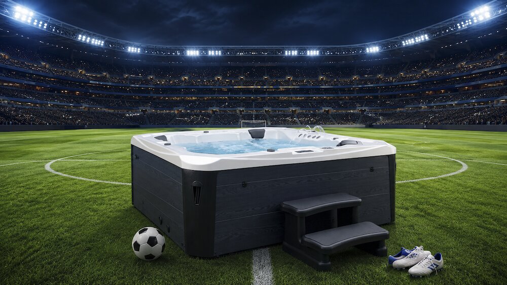 Hot tub on a football pitch