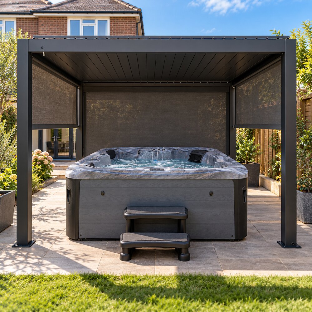 Classic hot tub pergola with side shades