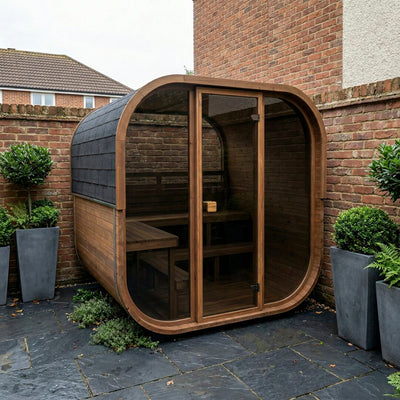 Cube 210 outdoor sauna in a garden