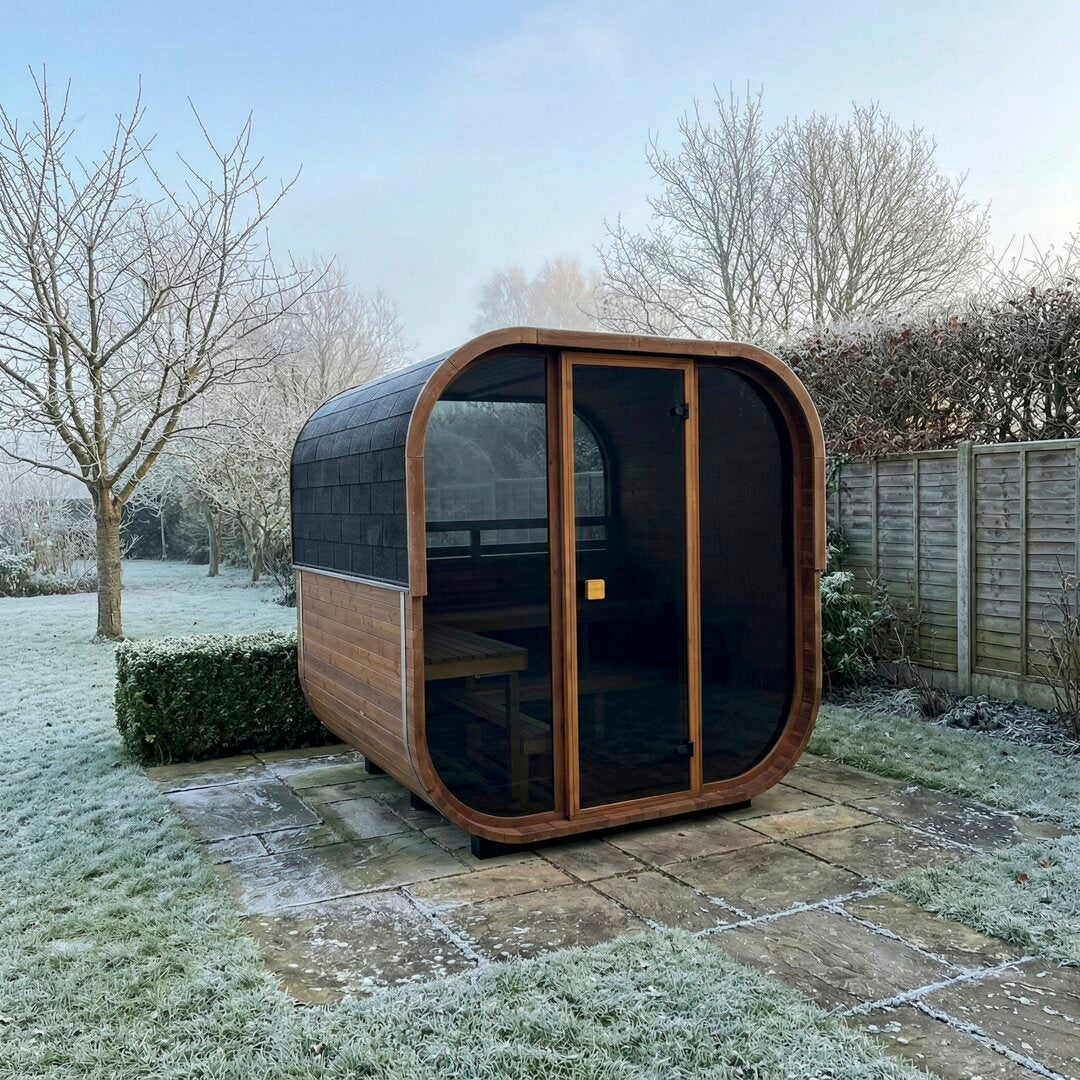 Cube 210 outdoor sauna in a garden