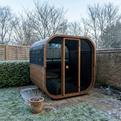 Cube 250 outdoor sauna in a garden