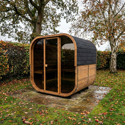 Cube 210 outdoor sauna in a garden