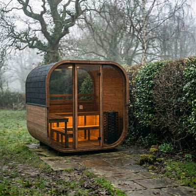 Cube 210 outdoor sauna in a garden