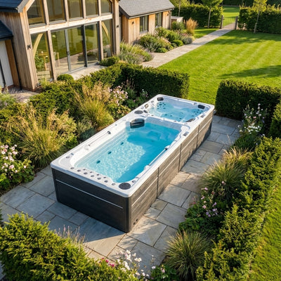 Swim spa in a garden