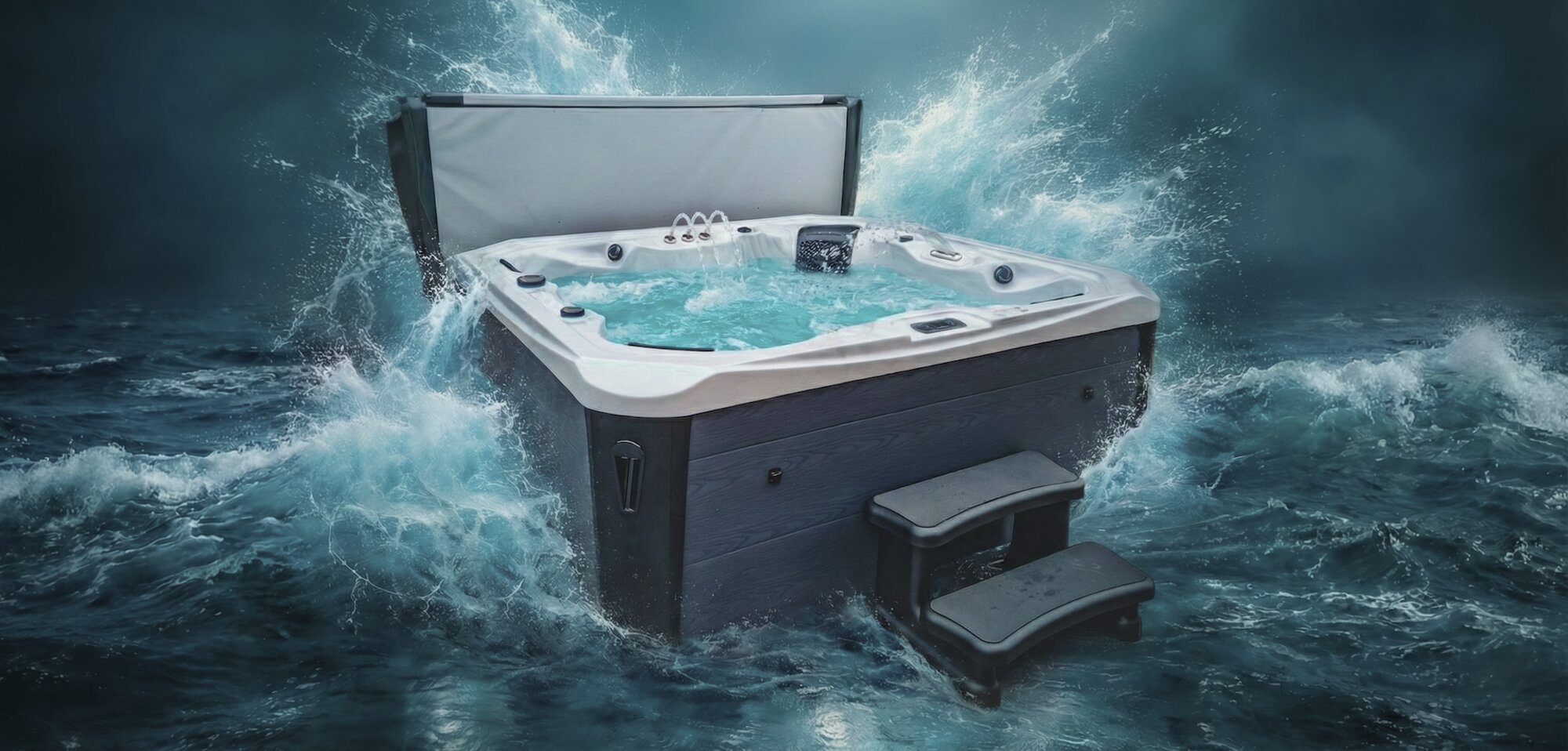 Hot tub surrounded by turbulent water
