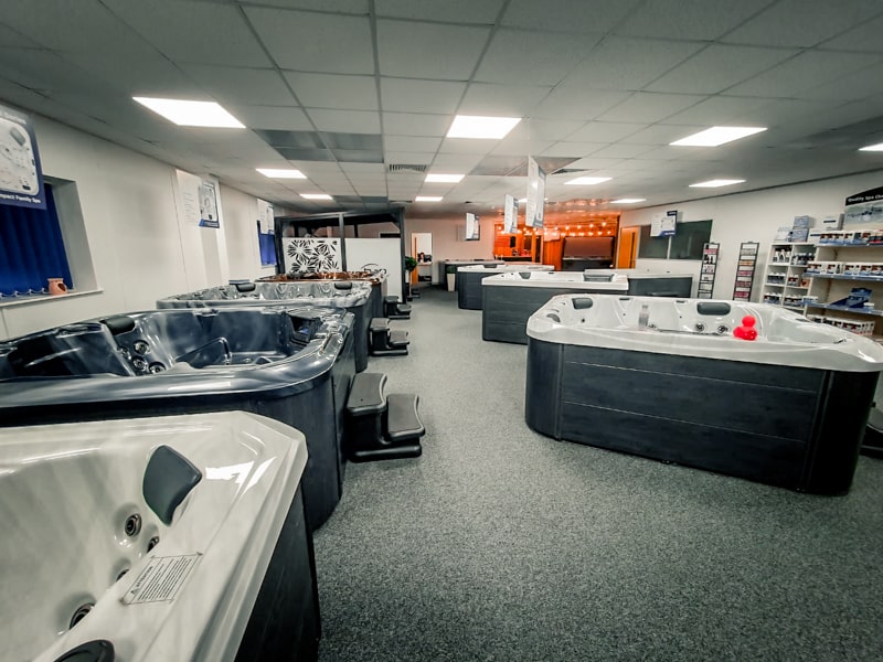 hot tubs in a showroom in east midlands 